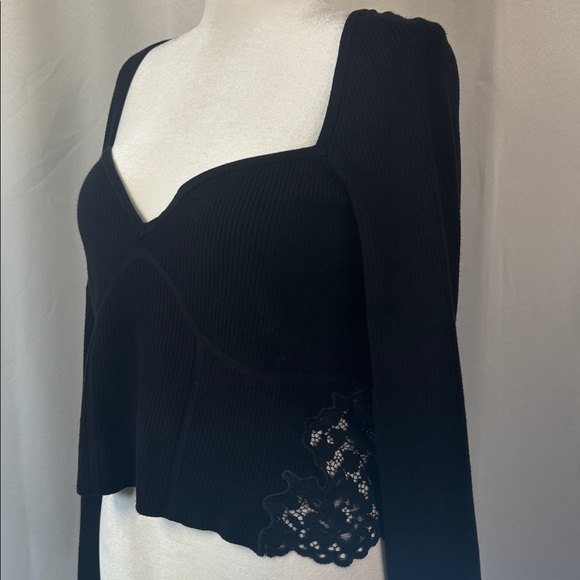 EXPRESS Black Body Contour Cropped Sweater with Lace Detail- NWT-XL - Picture 7 of 15